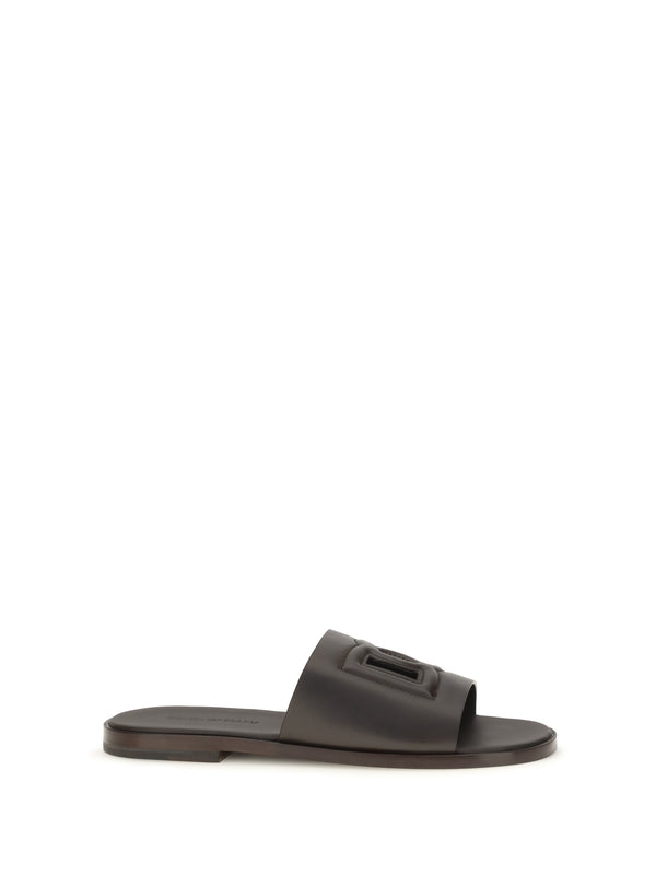 Dolce & Gabbana 100% Calf Leather Bos Taurus slide sandal in brown