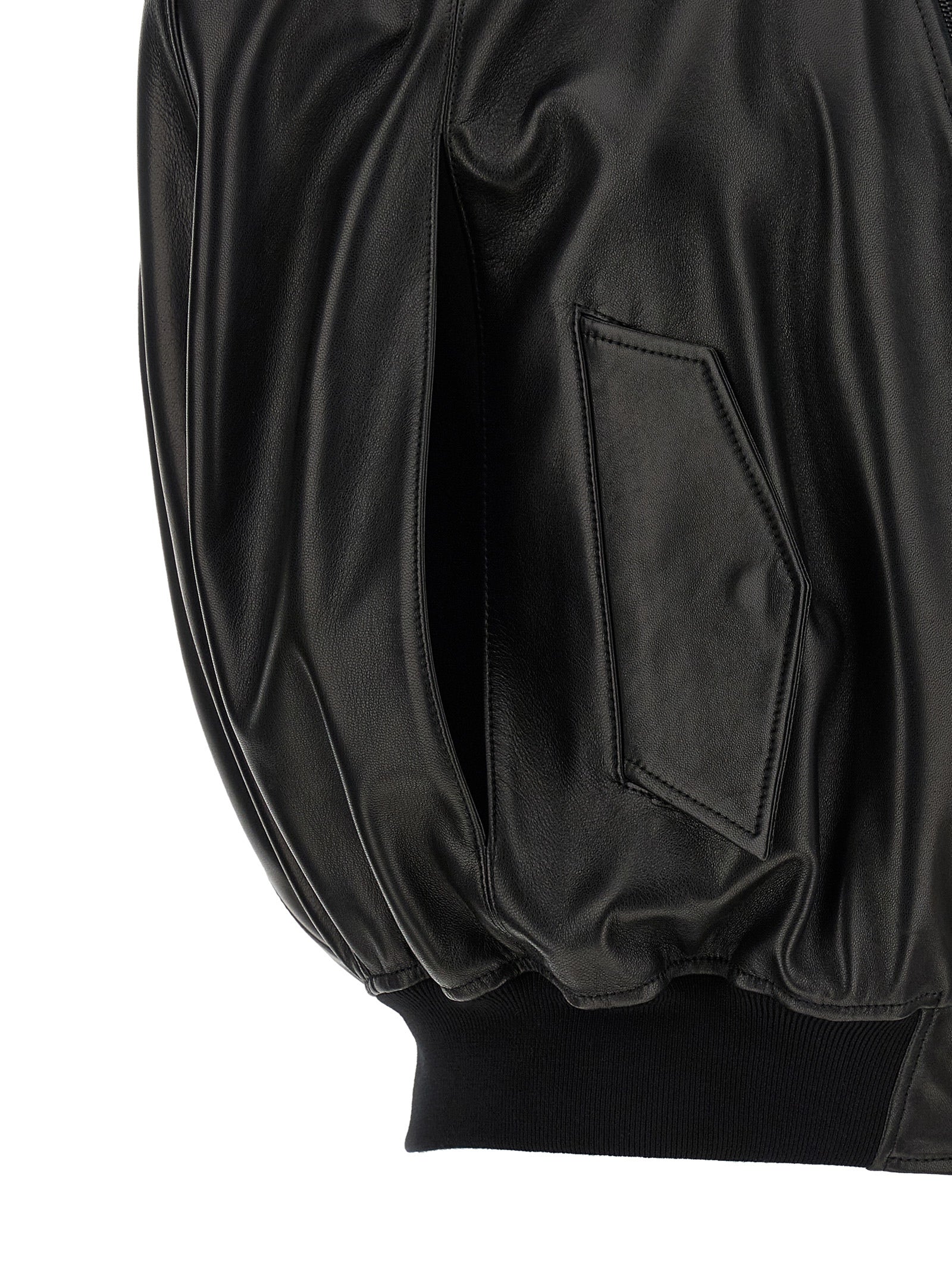 Hood Bomber Jacket Black Lamb Leather (ovis Aries) Down Jacket, Parka, Casual