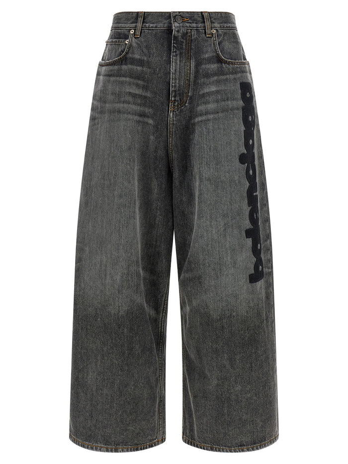 Low Crotch Baggy Jeans Gray Cotton