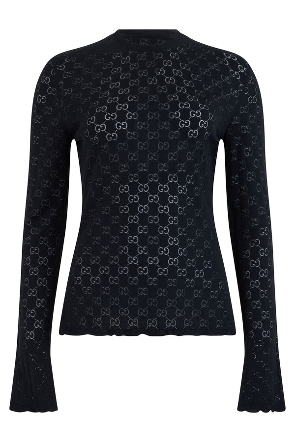Long-Sleeve Monogram T-Shirt Black Cotton T-shirts & Jerseys