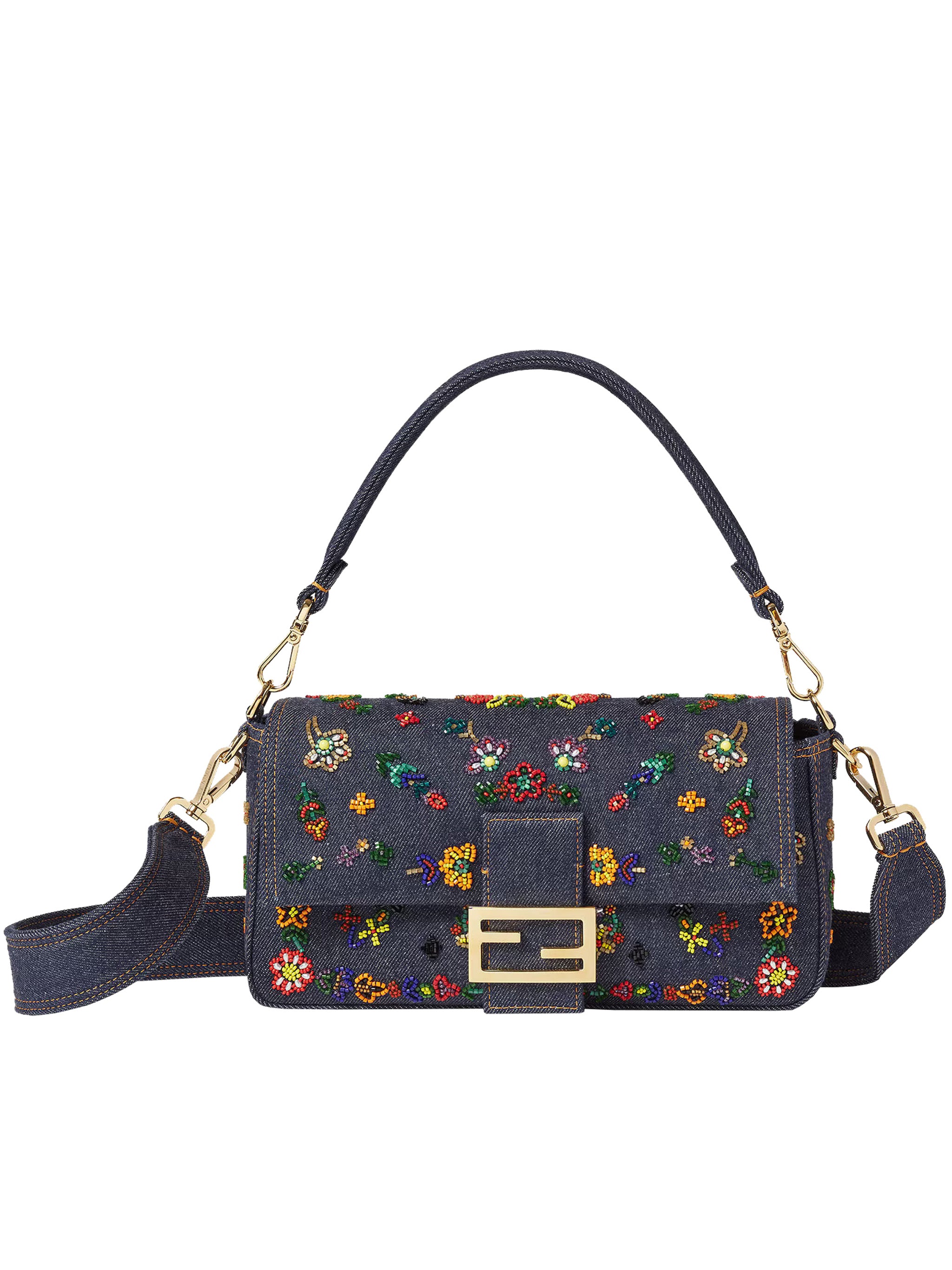 Baguette Denim Ricamo F Blue Borsa