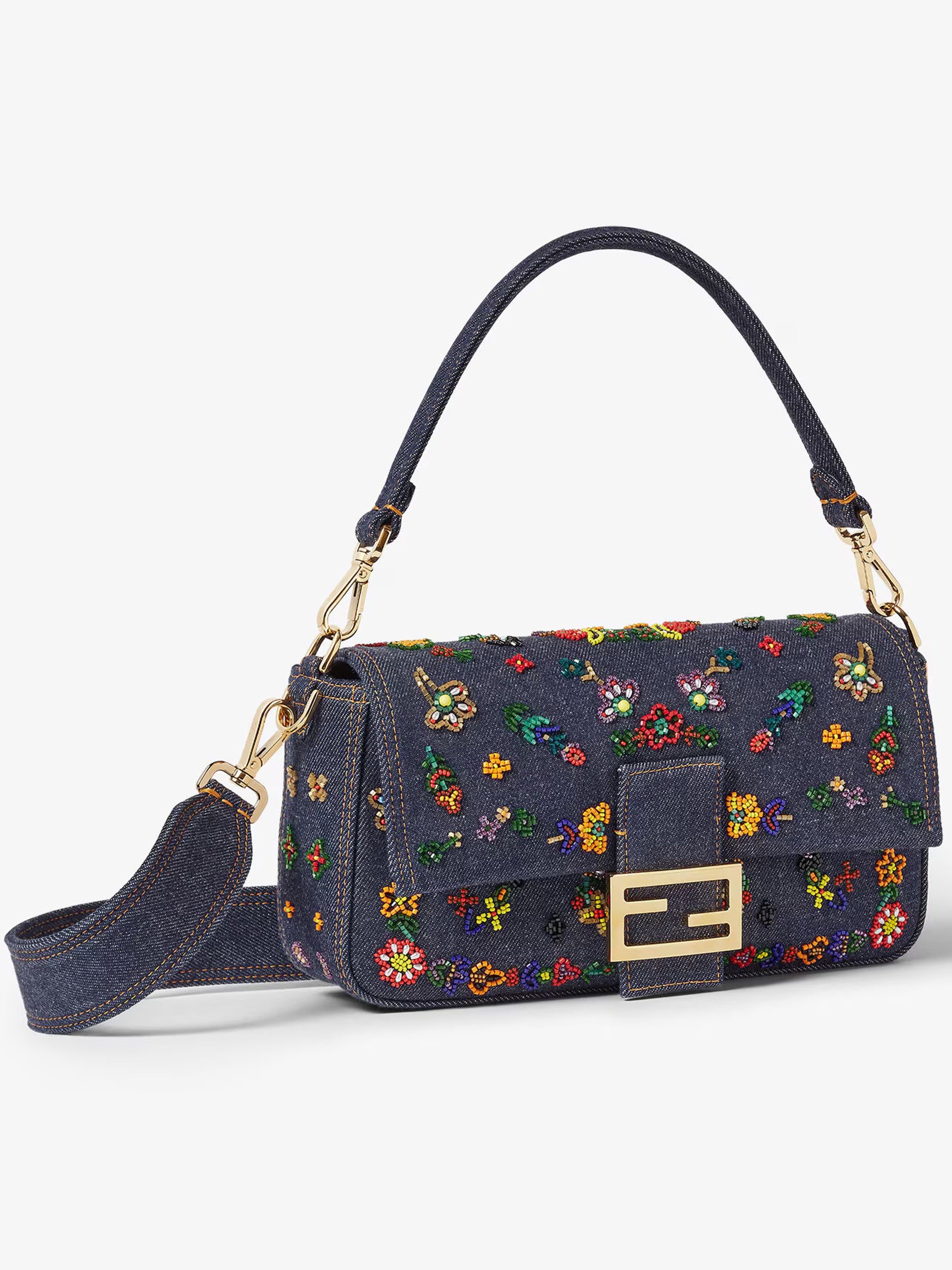 Baguette Denim Ricamo F Blue Borsa