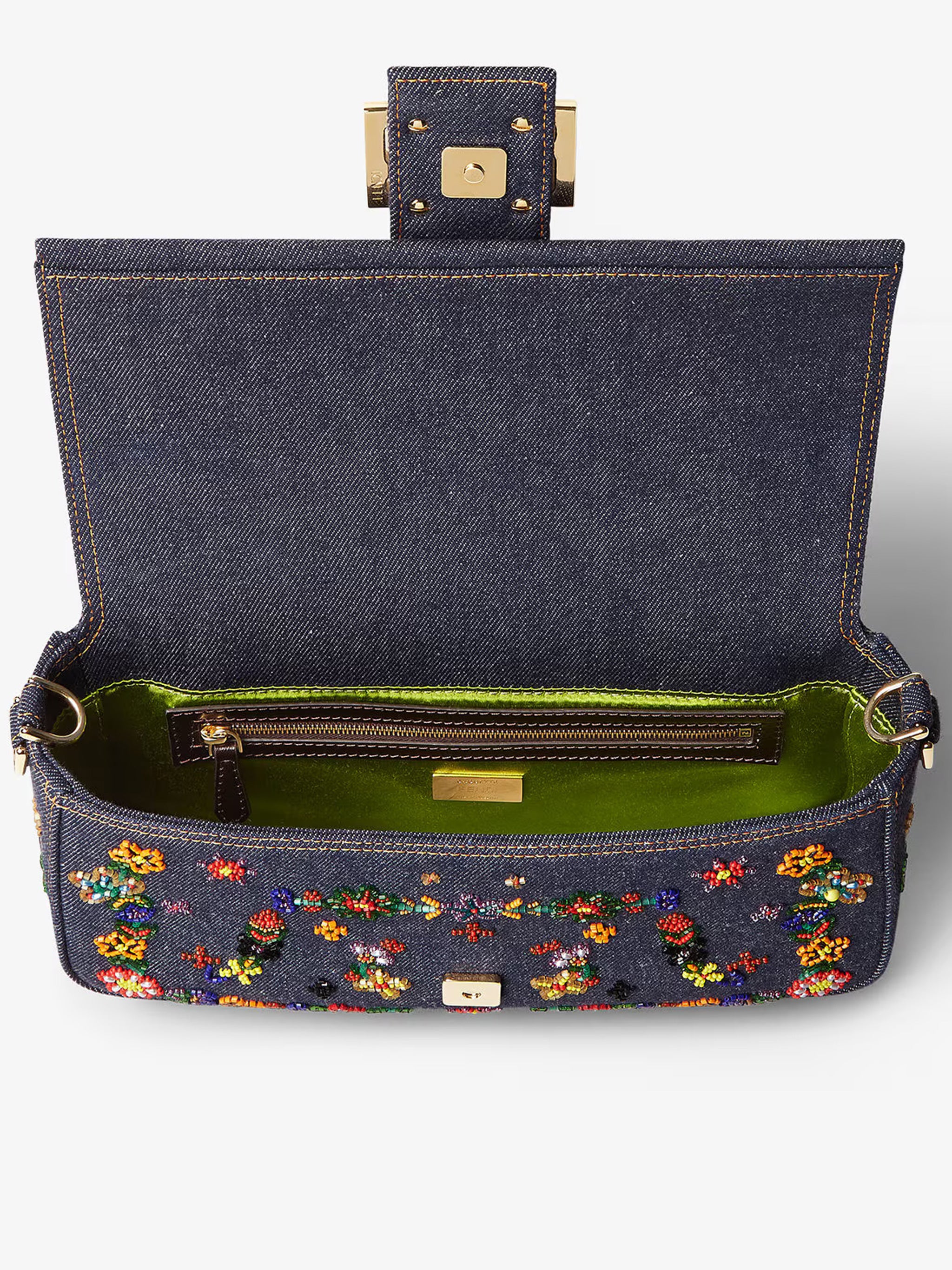 Baguette Denim Ricamo F Blue Borsa