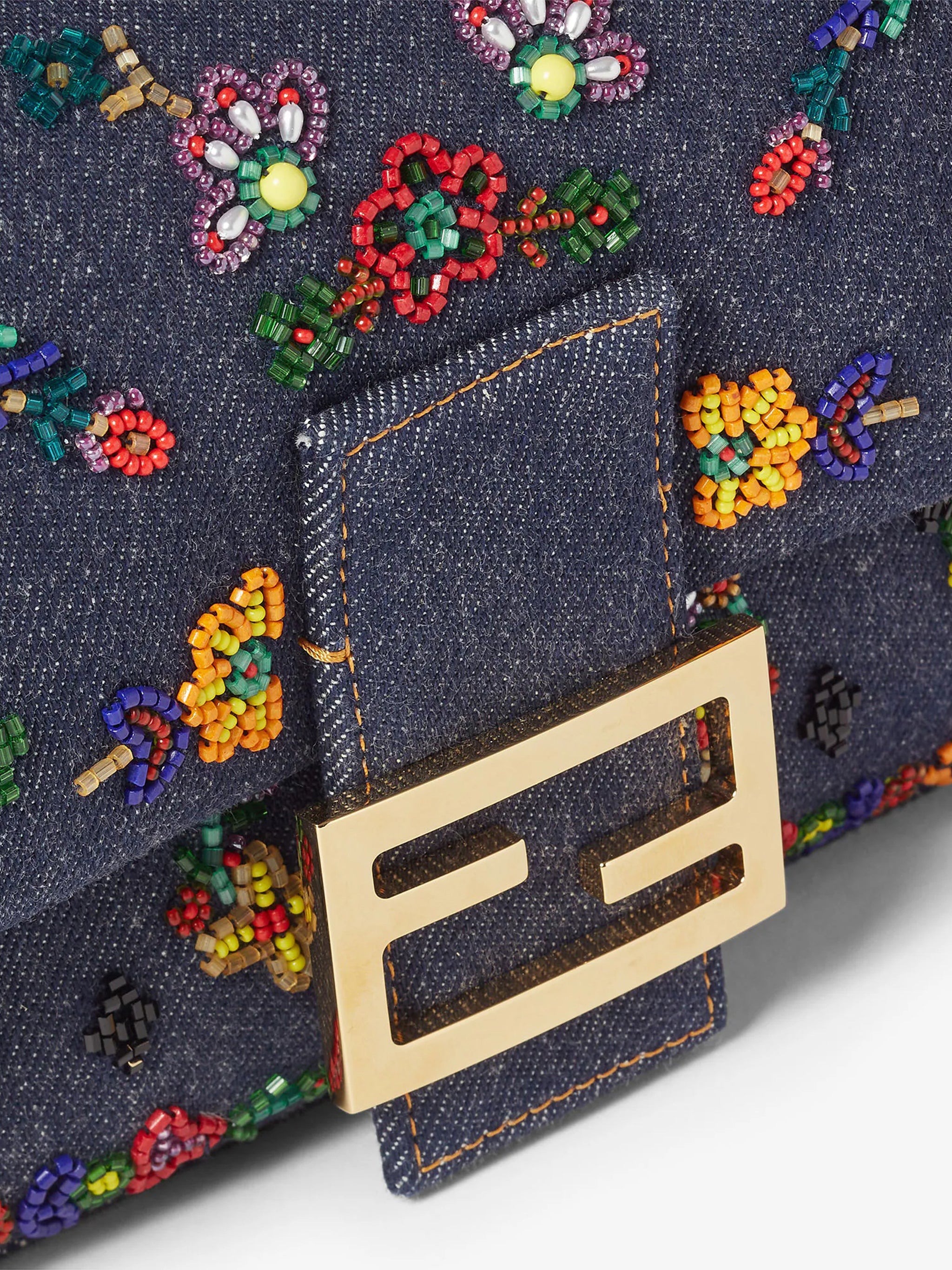 Baguette Denim Ricamo F Blue Borsa