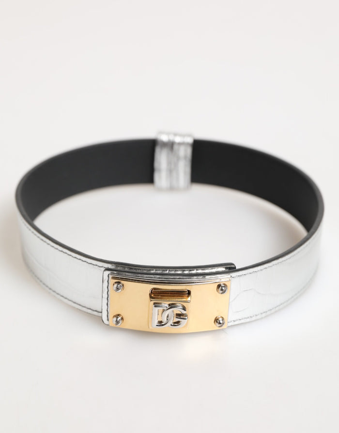 Dolce & Gabbana Leather neckband in silver — view 2