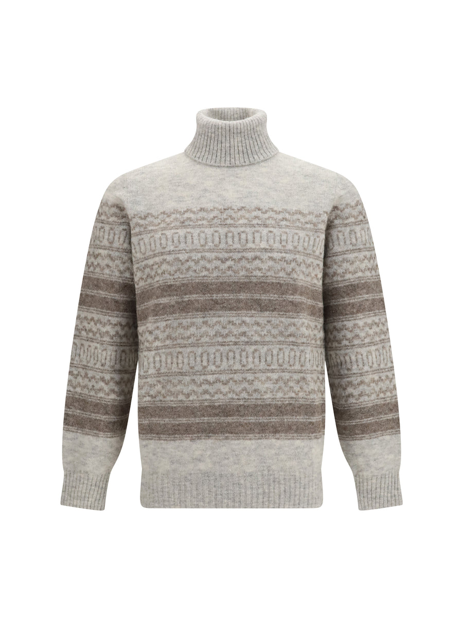 Turtleneck Sweater Fair Isle Fog Alpaca (vicugna Pacos)