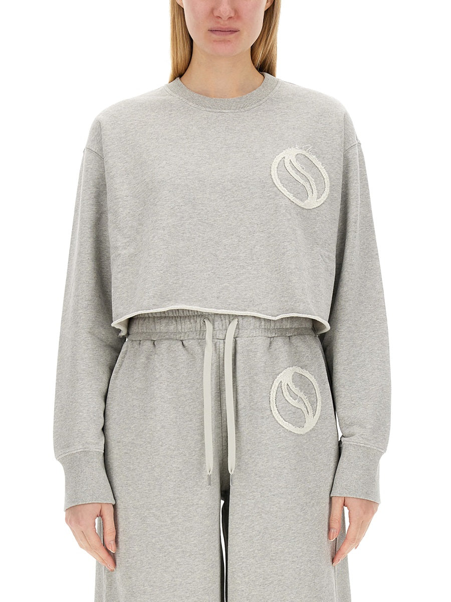 Cropped Cotton Sweatshirt With Logo Grey Sweatshirts