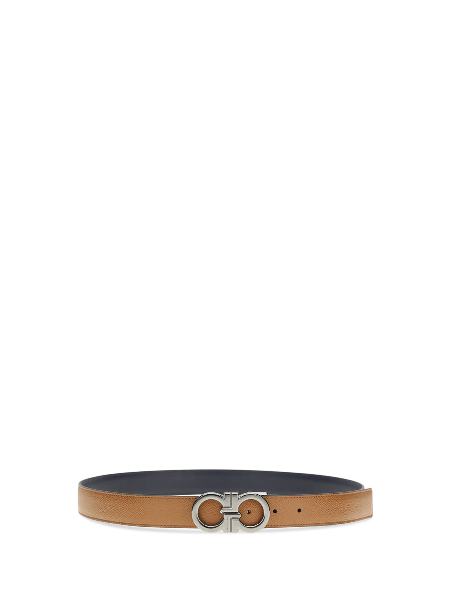 Belt Gancini Reversible Cowhide Brown Calf Suede