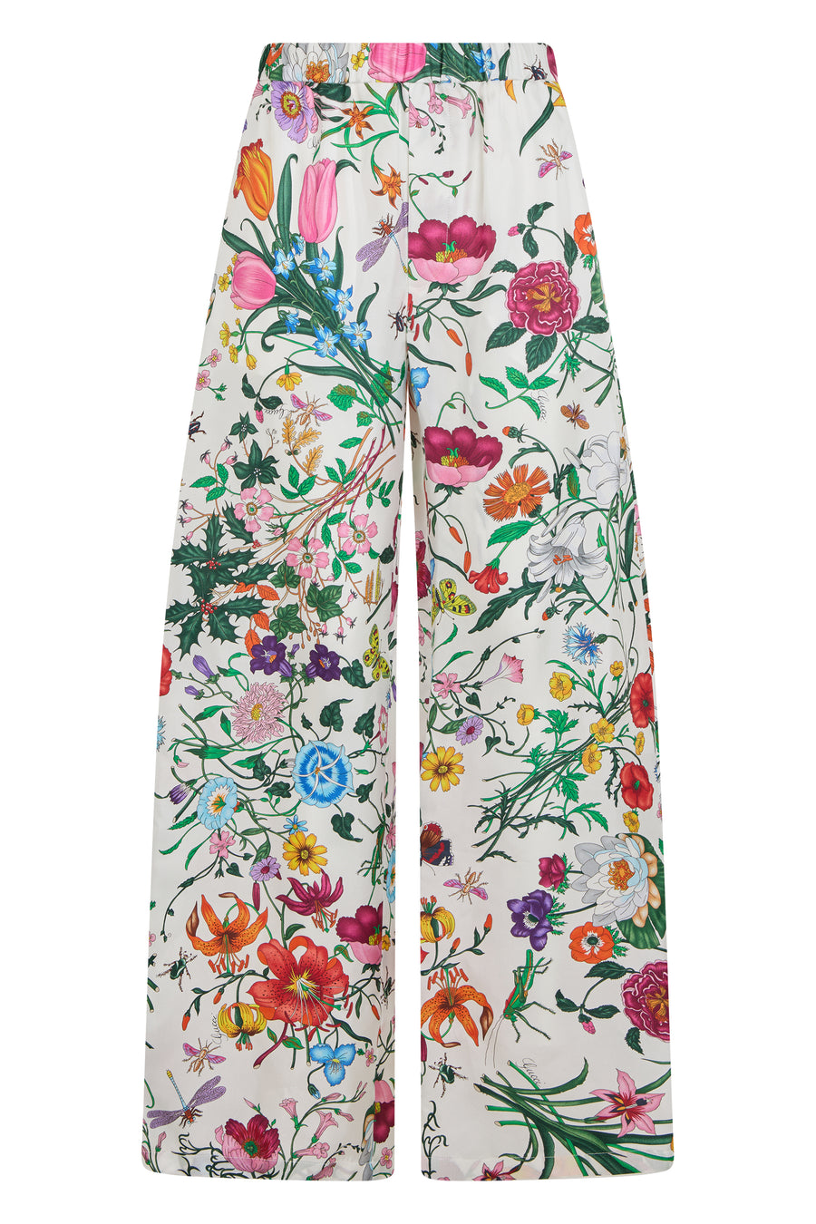 Palazzo Silk Trousers White-Multicolour White/multicolour Wide-leg
