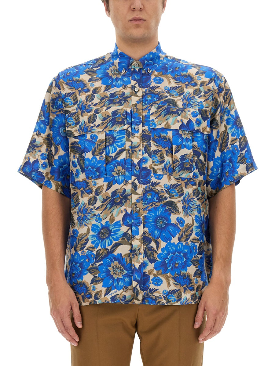 Blue Flowers Allover Print Shirt Multicolour Viscose