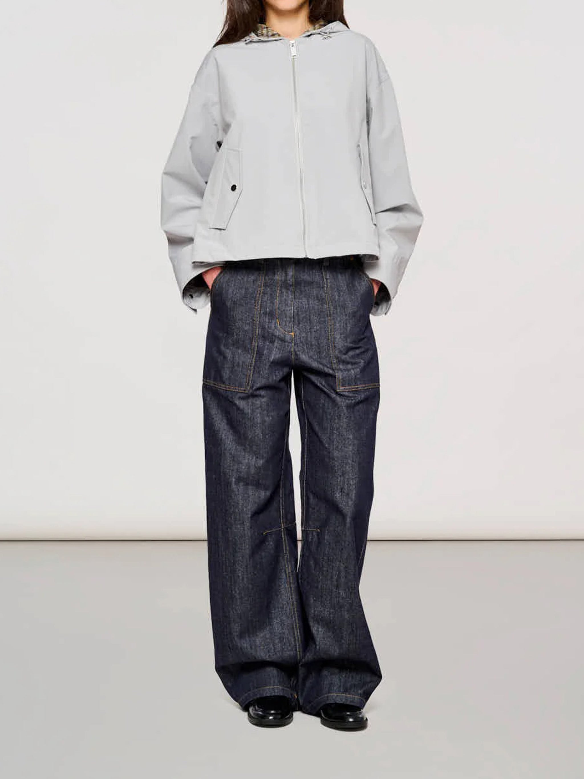 Short Parka Two Layers Blue Cappotto