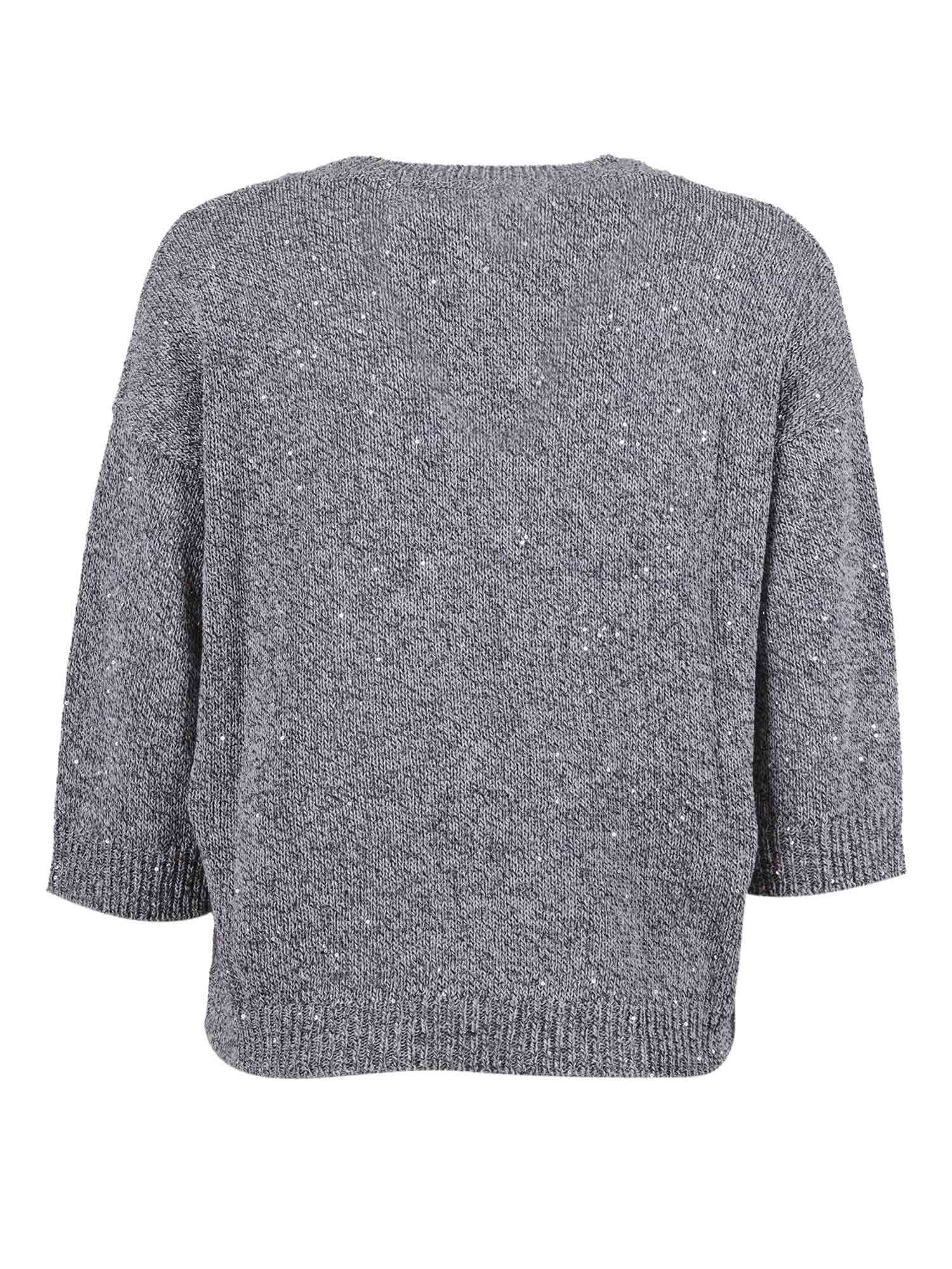 Sequined Sweater With Elbow-Length Sleeves Grey Crewneck