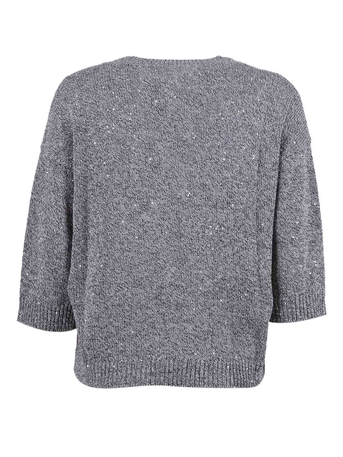 Sequined Sweater With Elbow-Length Sleeves Grey Crewneck