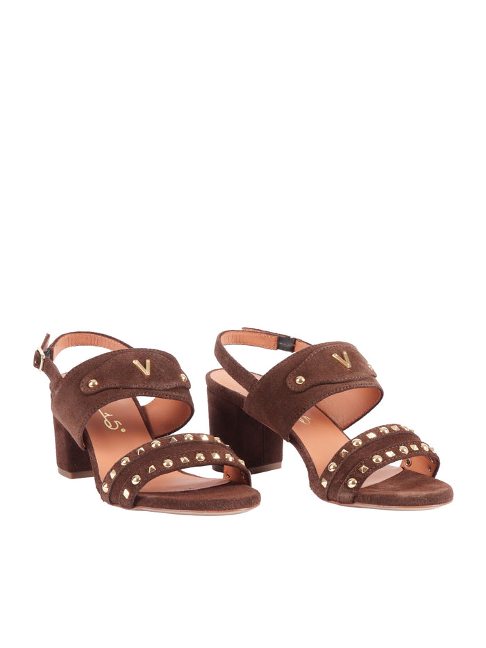 Small V Sandals Brown Leather Sole Rubber