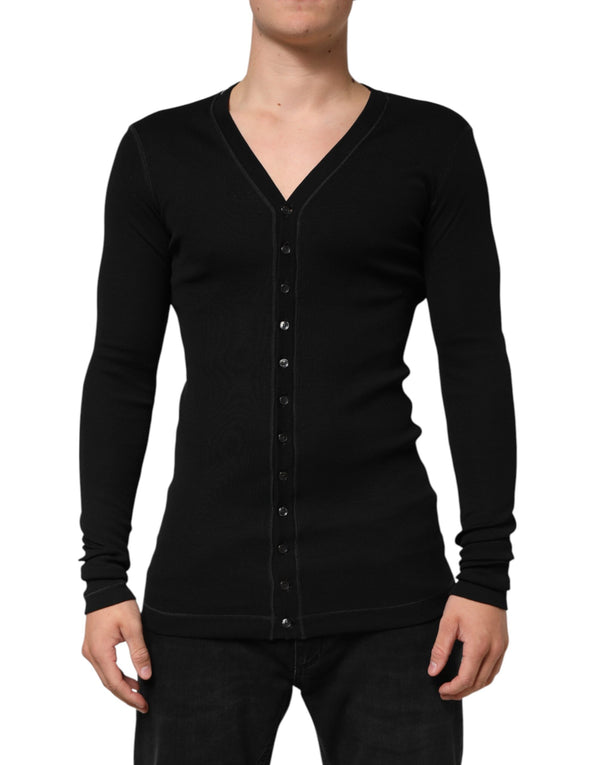 Black Cotton Button Up Men Cardigan Sweater Clothing