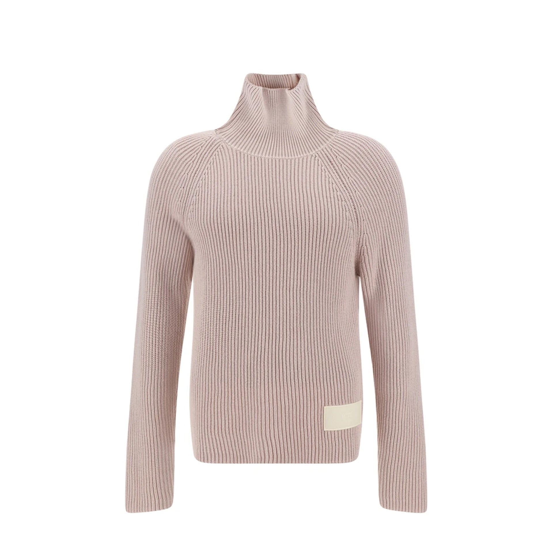 Ami Paris Turtleneck Sweater Pink Cotton Wool