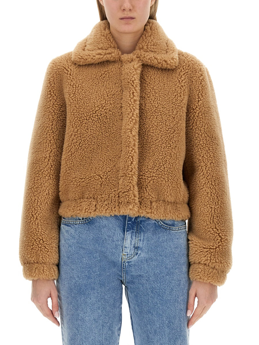 Furry Effect Jacket Beige Polyester Trench & Raincoats