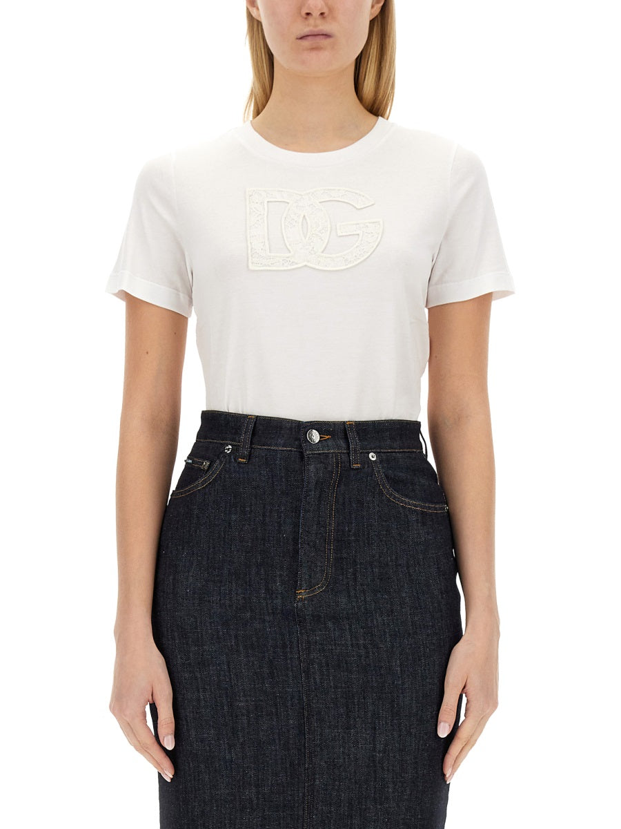 T-Shirt With Logo Patch White Cotton T-shirts
