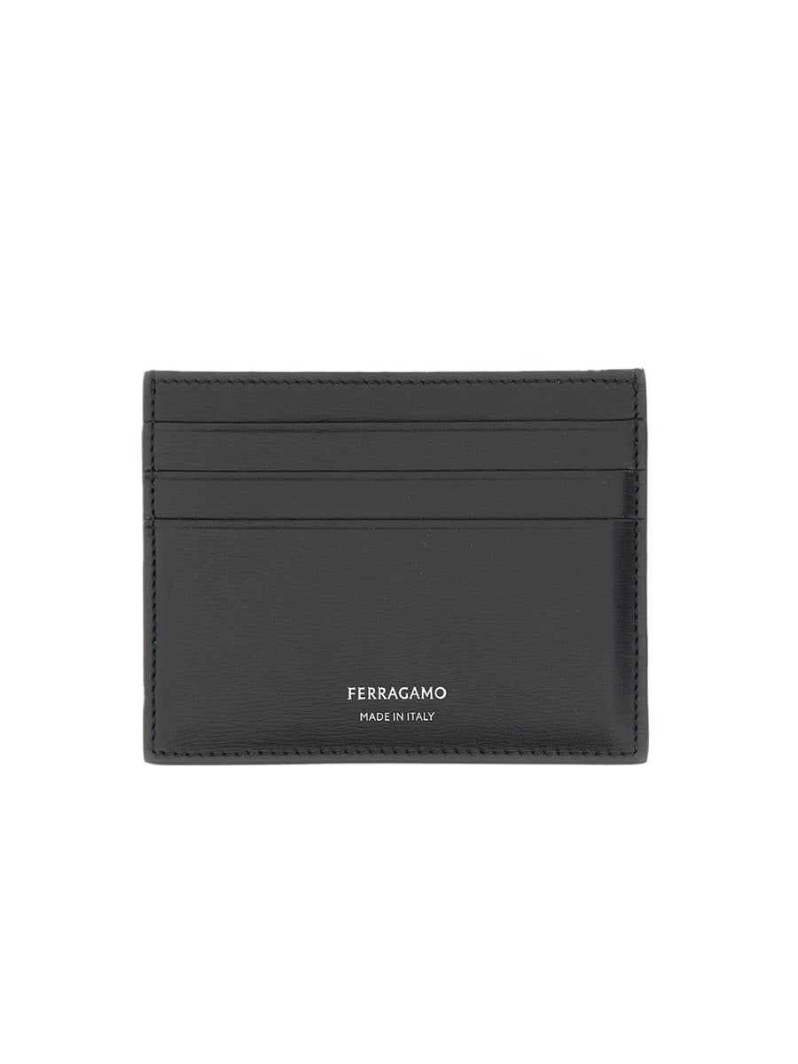 Card Holder With Logo Black Leather Wallets & Purses