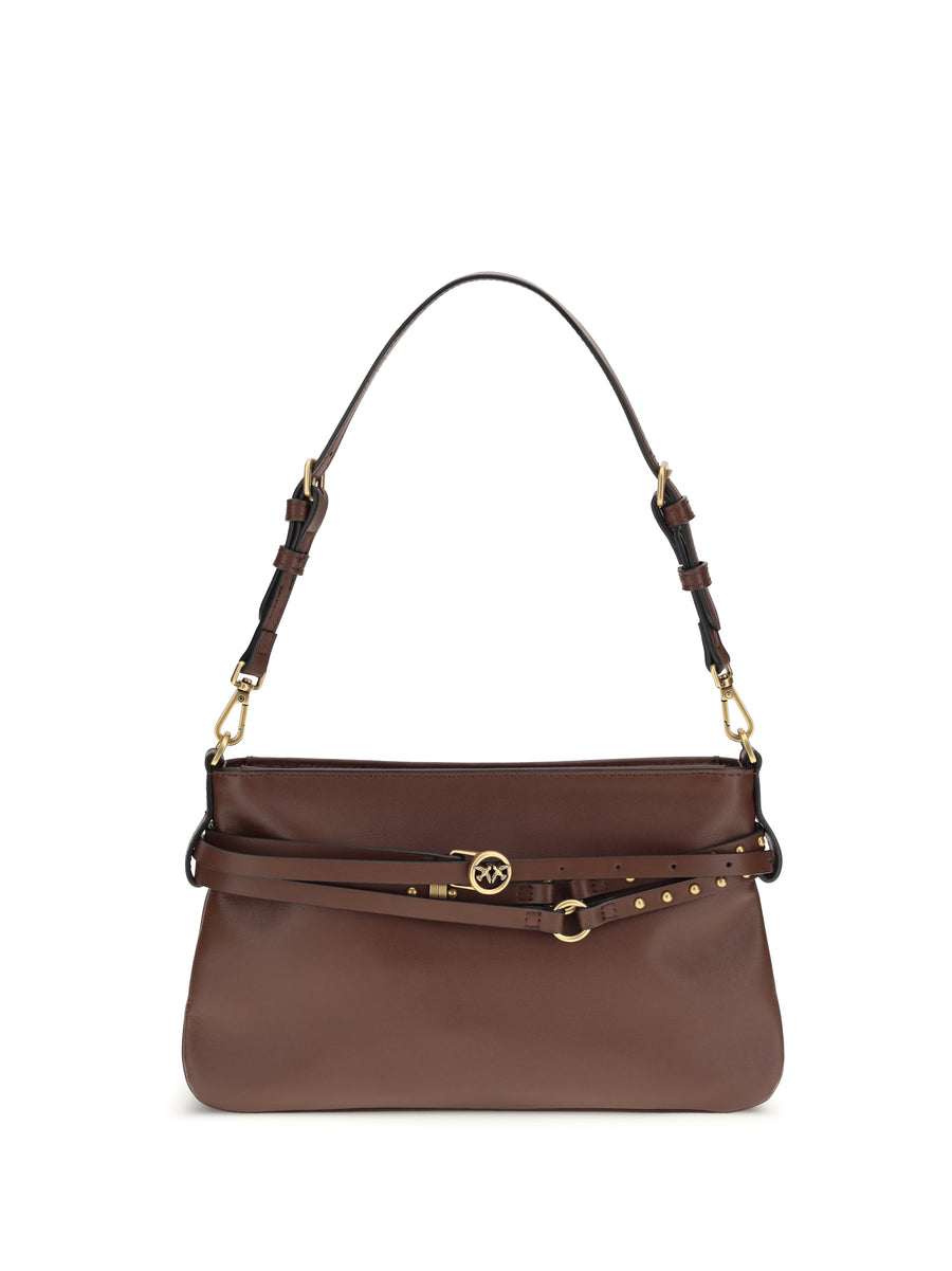 Pinko 100% Calf Leather Bos Taurus shoulder bag in brown