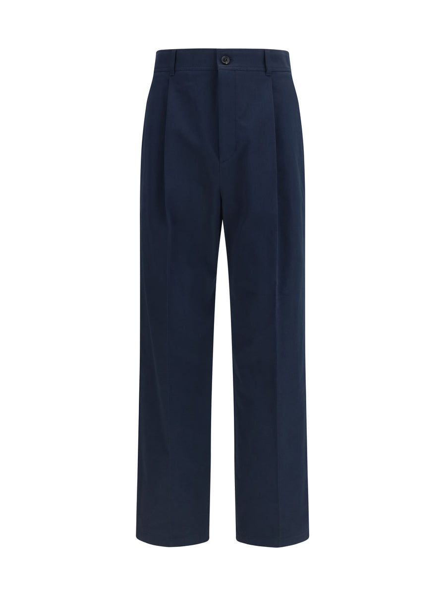Straight Pants Navy Cotton Trousers
