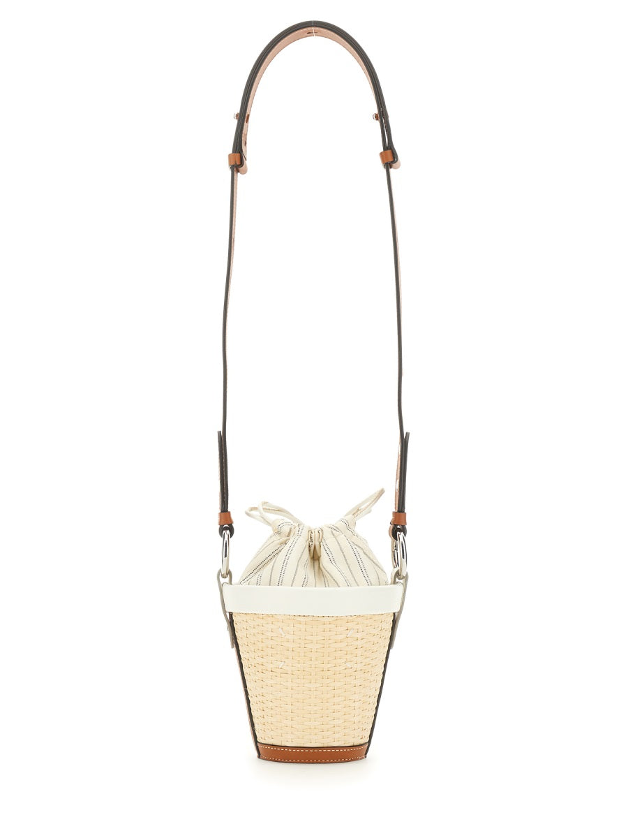 Fire Bucket Bag White Raphia Palm Shoulder