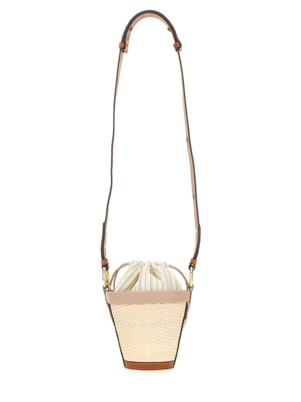 Fire Bucket Bag Powder Raphia Palm Shoulder