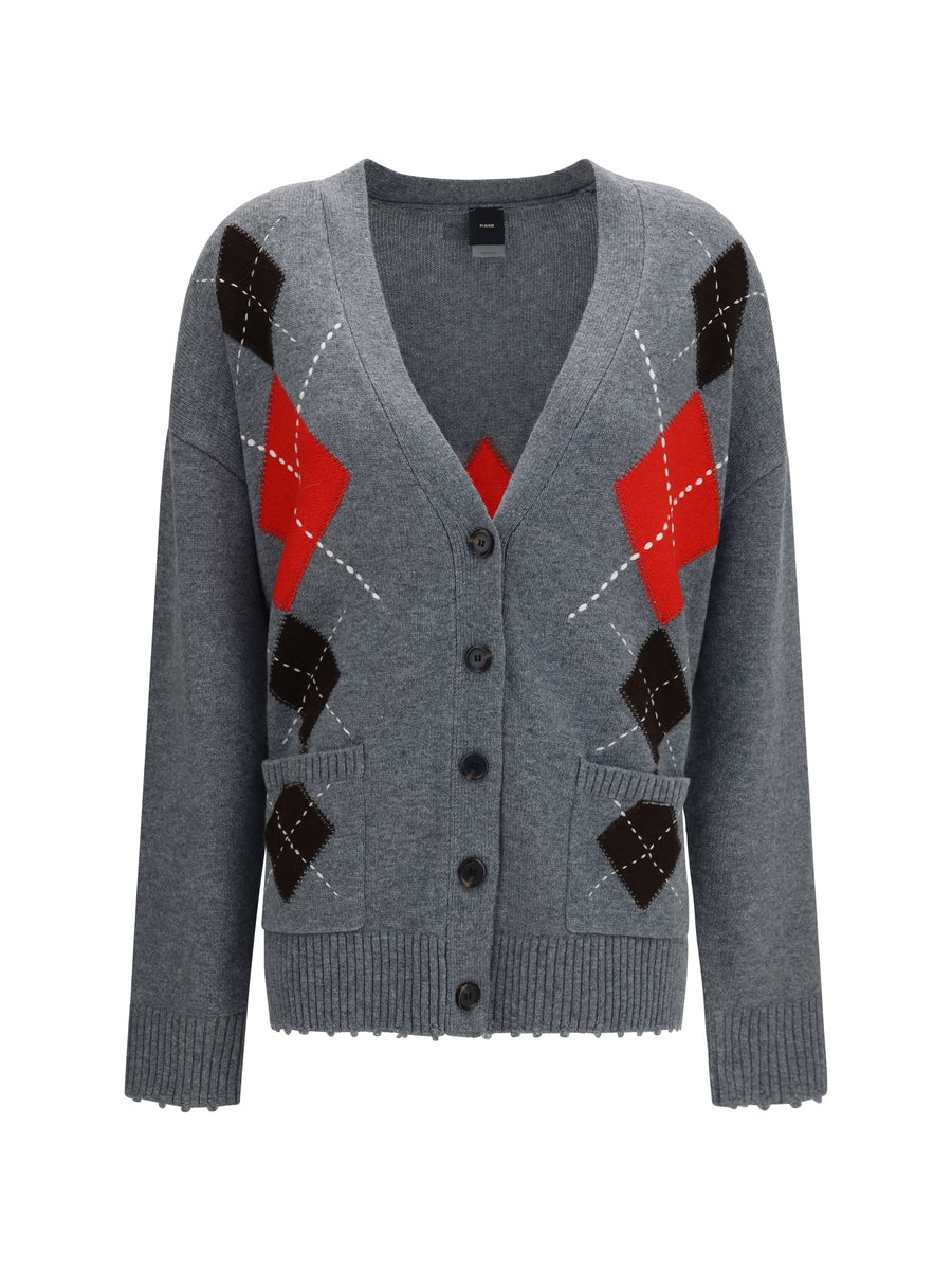 Bristol Wool And Cashmere Diamond Cardigan Grigio/marrone