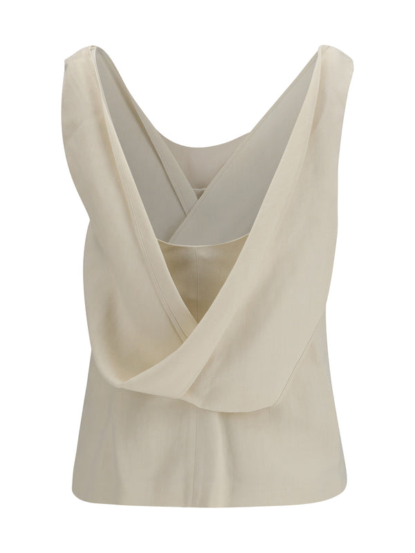 Twill Top Viscose-Linen Cream Tops