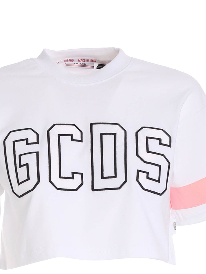 Gcds Logo Cropped T-Shirt White Cotton