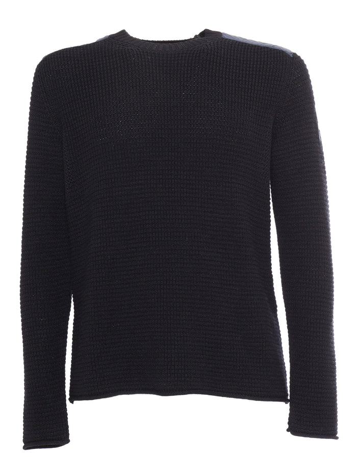 Crewneck Sweater Blue Virgin Wool Insert Polyamide