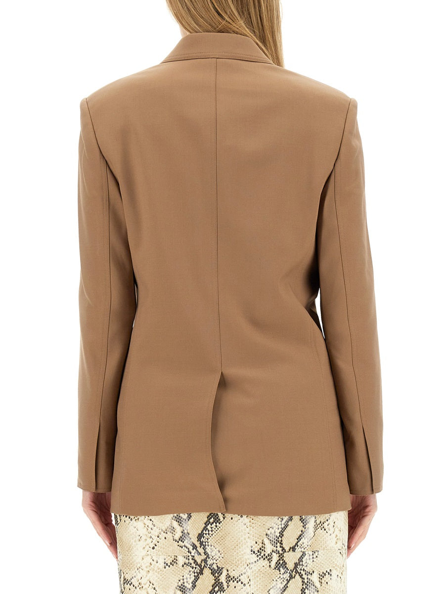 Single-Double Breasted Blazer Beige Polyester Jacket