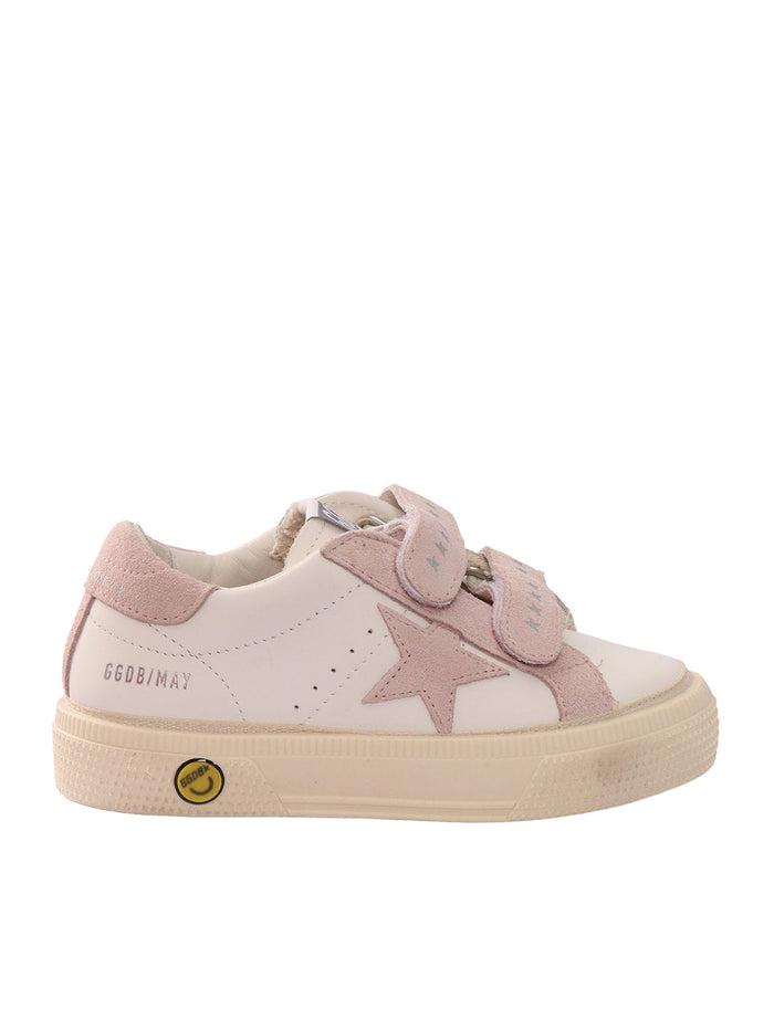 MAY SCHOOL LEATHER UPPER TOE AND TONGUE SUEDE STRAP STAR HEEL White Kid Sneaker
