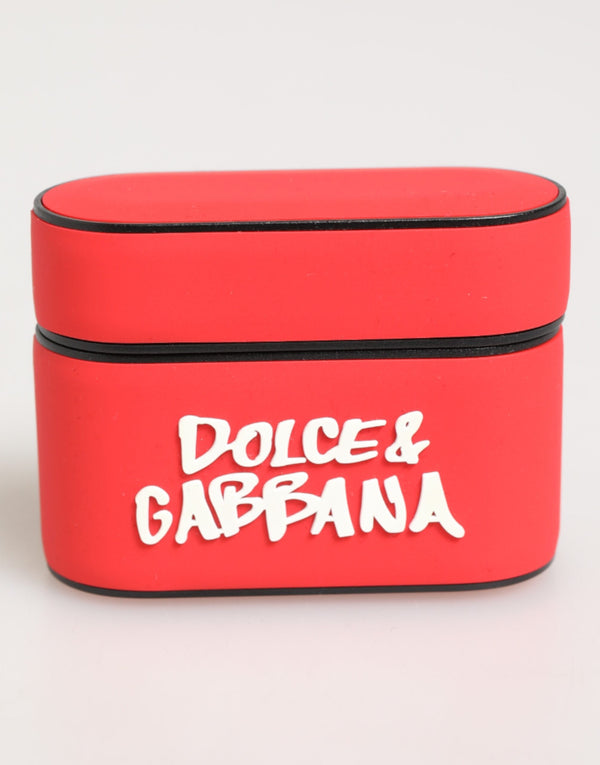 Red Pvc Dg Logo Embossed Men Flip Holder Airpods Case Polycarbonate Tu Accessory