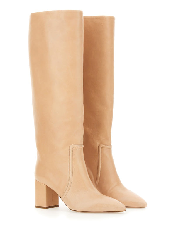 Knee-High Leather Boots Beige