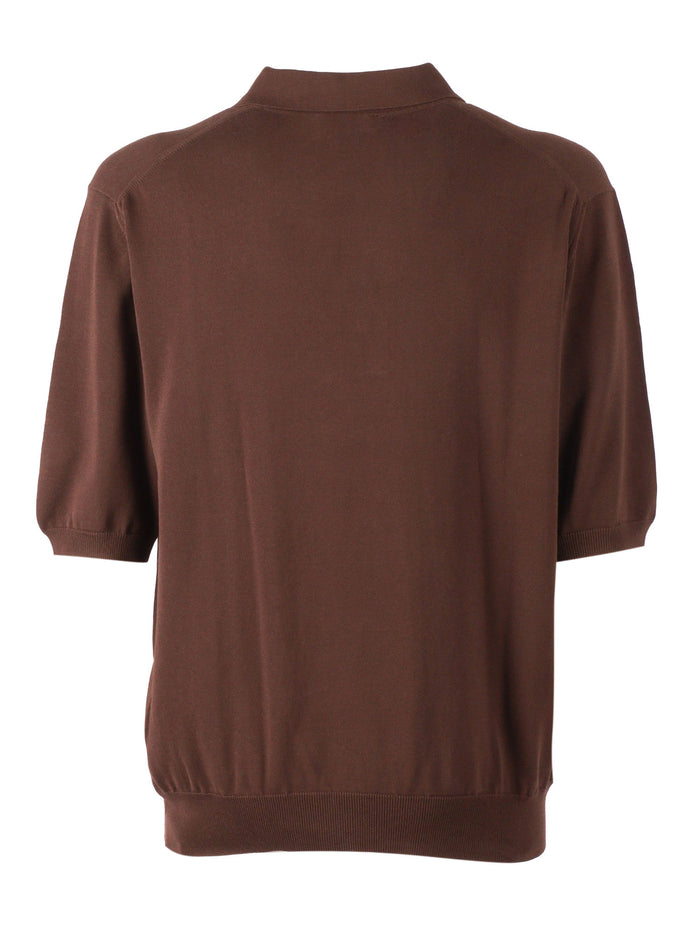Short Sleeve Polo Brown Cotton Shirt