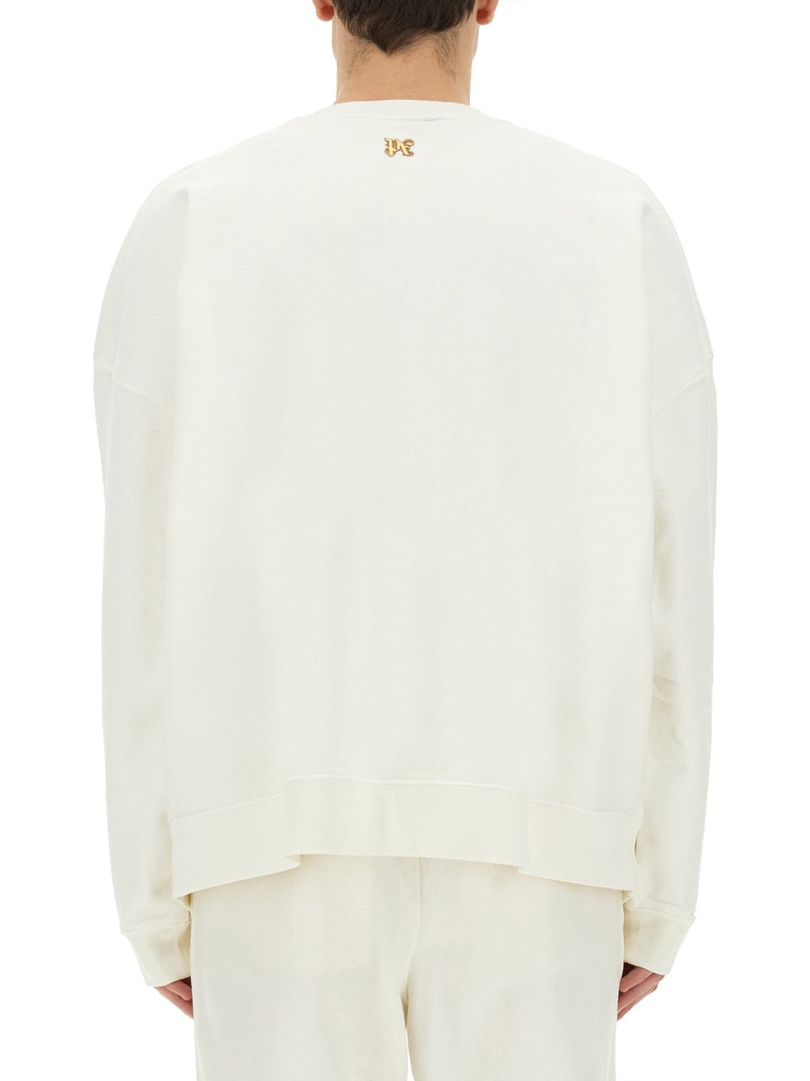 Burning Monogram Print Sweatshirt White Cotton Sweatshirts