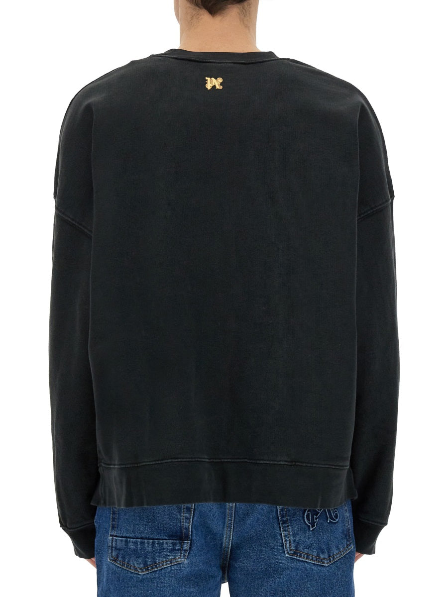 Burning Monogram Print Sweatshirt Black Cotton Sweatshirts