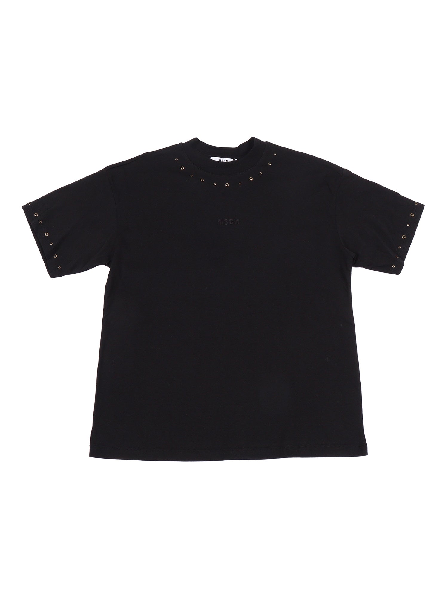Studded Over Jersey T-Shirt Girl Black Cotton Long Sleeves