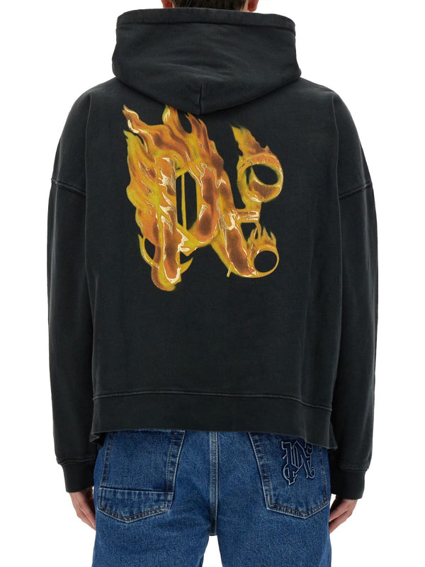 Burning Monogram Print Sweatshirt Black Cotton Sweatshirts