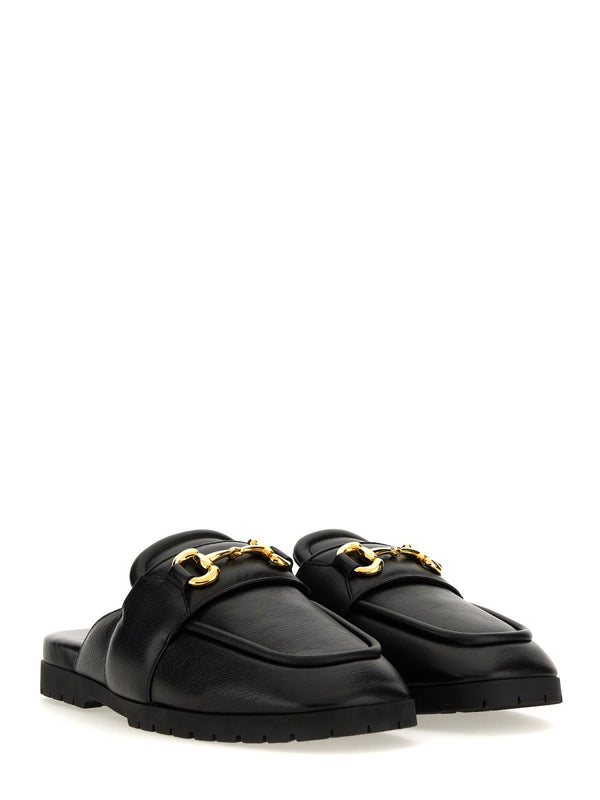 Sabot With Clamp Black Leather Sandal