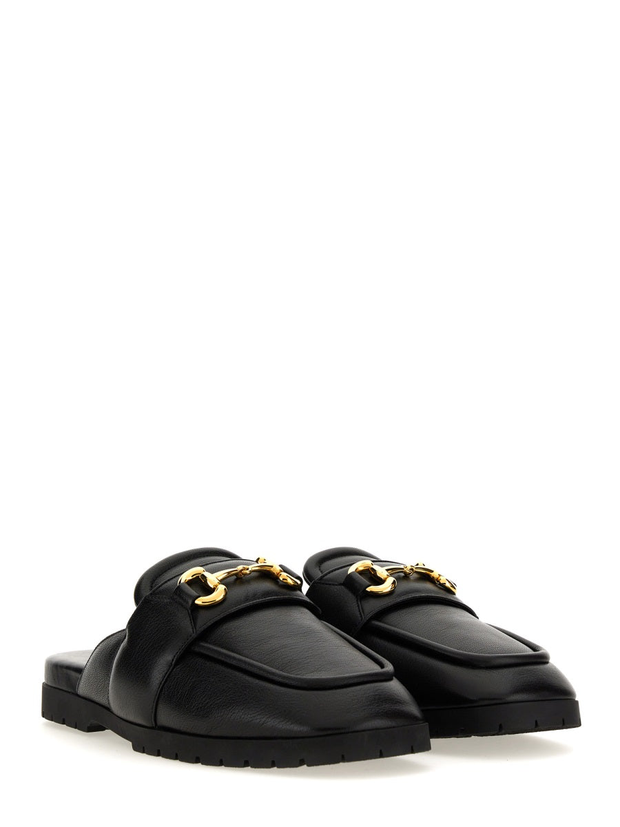 Sabot With Clamp Black Leather Sandal