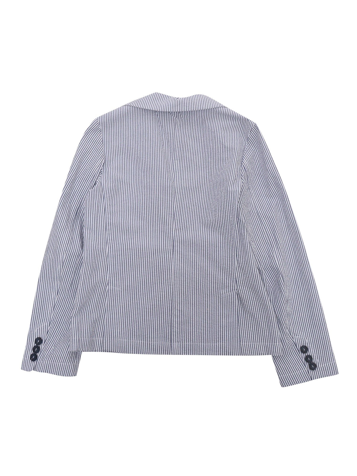 Striped patterned single-breasted blazer Blue Cotton Pocket Lining Jacket