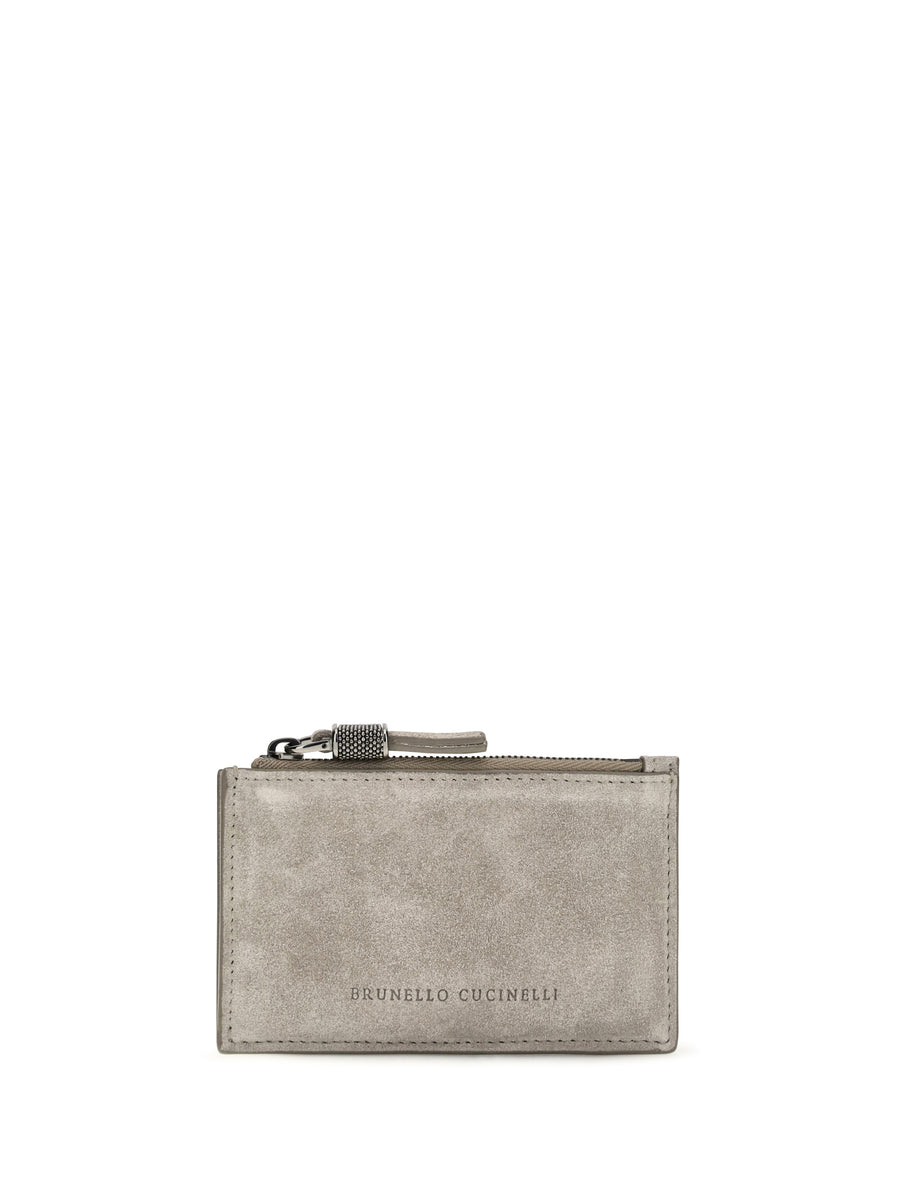 Suede Card Holder With Shiny Zipper Pull Ice Calf Leather Bos Taurus Wallet