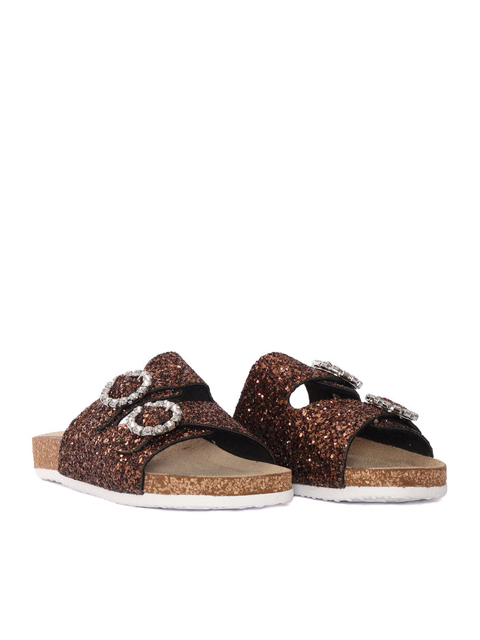 GLITTER SANDALS Brown Polyurethane Cotton Acrylic