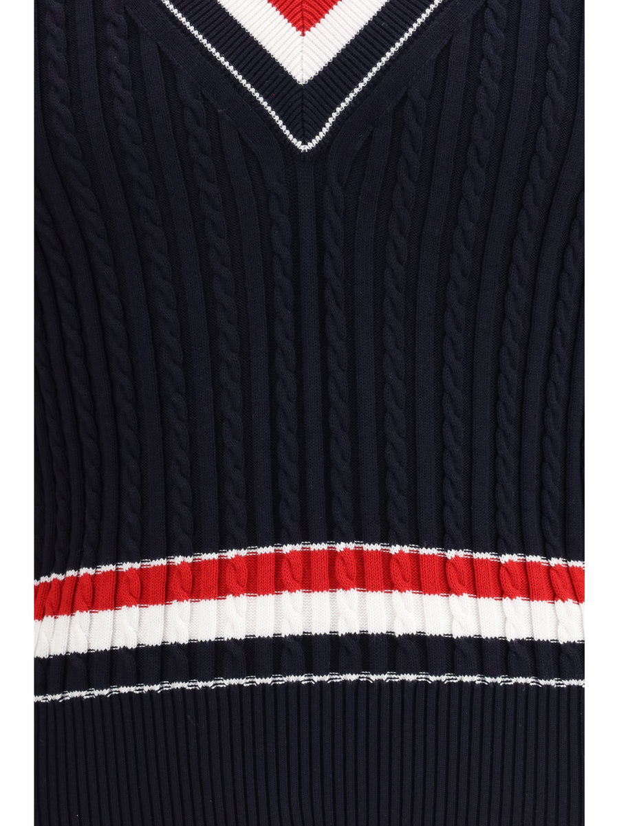 Sweater Intarsia V-Neck Navy Cotton