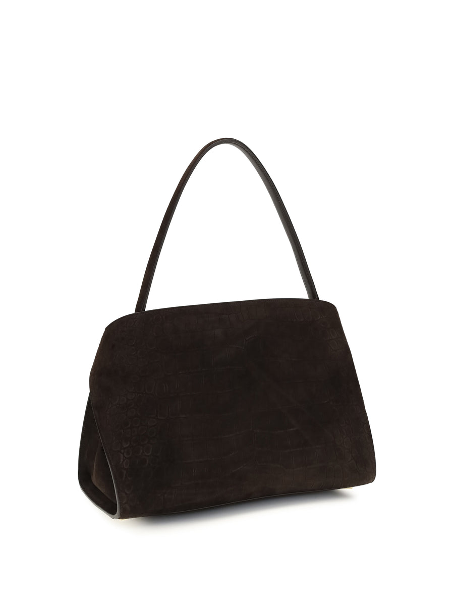 Shoulder Bag Hug Soft Dark Brown Suede Patterned Calf Leather
