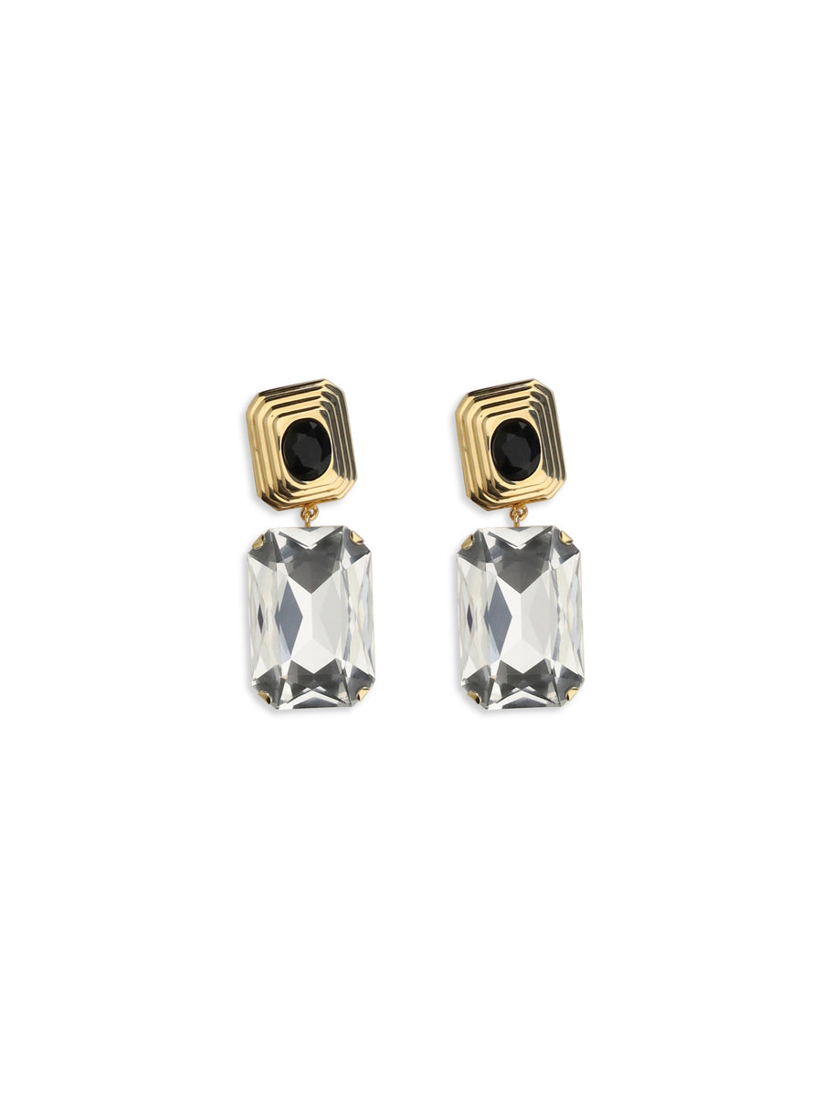 Clip-On Earrings With Crystal Drop Black-cry-gold Glass; Brass