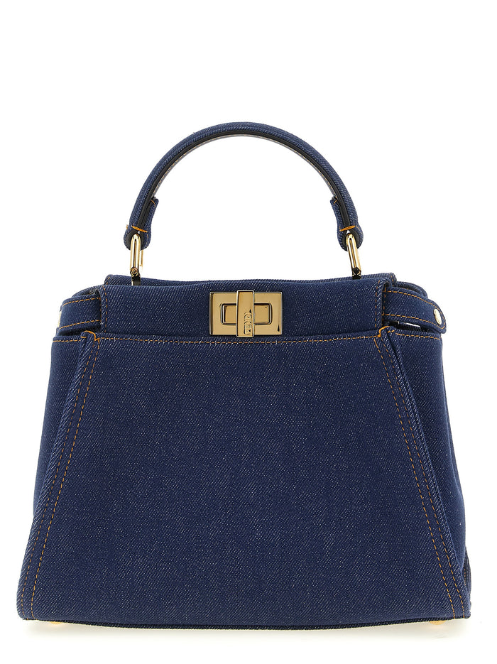 Peekaboo Mini Handbag Blue Cotton Polyamide Polyurethane Hand Bags