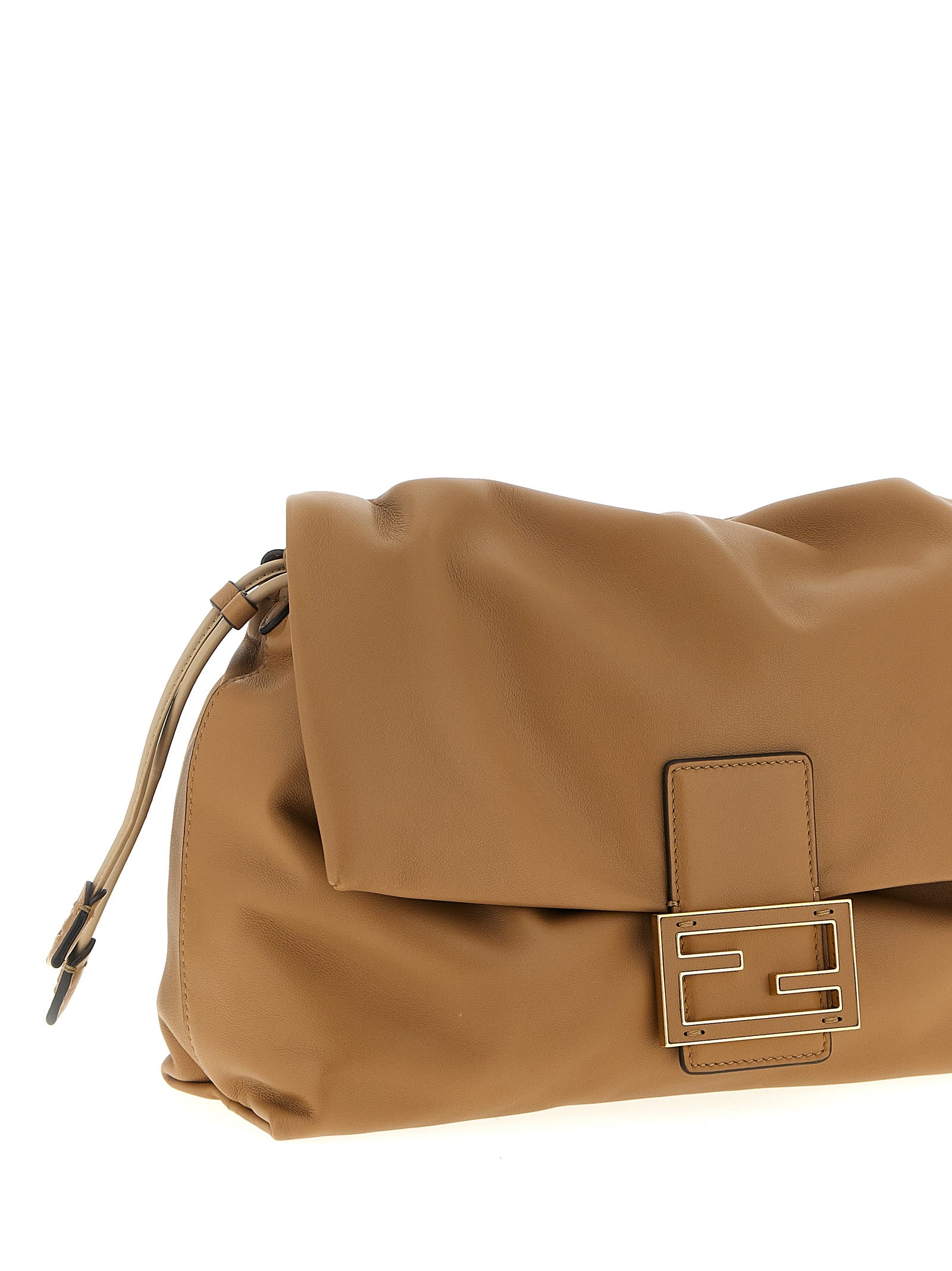 Mamma Baguette Large Shoulder Bag Beige Lamb Leather (ovis Aries)